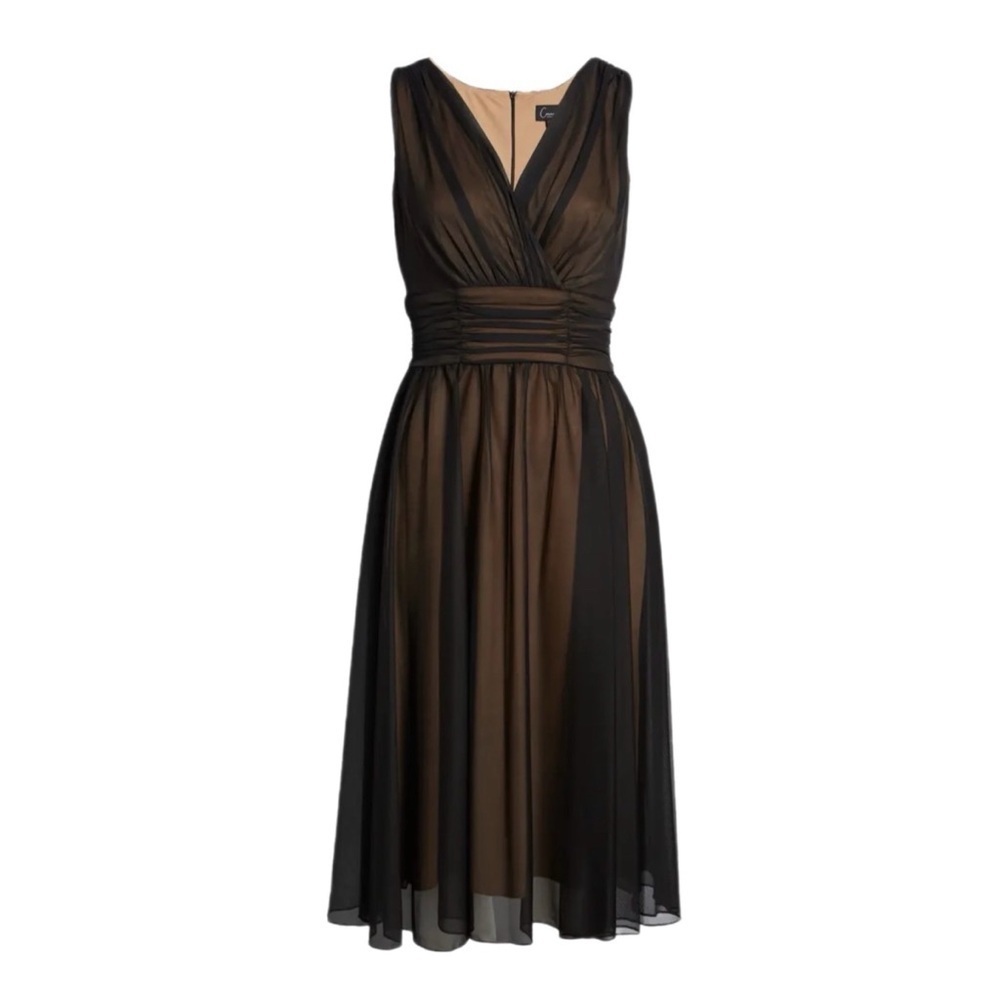 Connected Apparel Black & Gold Size 12 Chiffon Overlay Fit & Flare Dress, NWOT - Picture 3 of 5